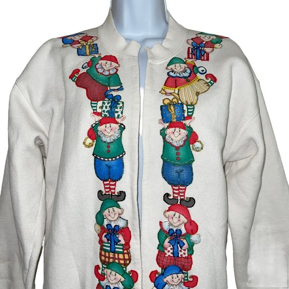 Vintage Hand Designed Cardigan Sweatshirt Womens M Christmas Holiday Well Worn - Picture 2 of 12
